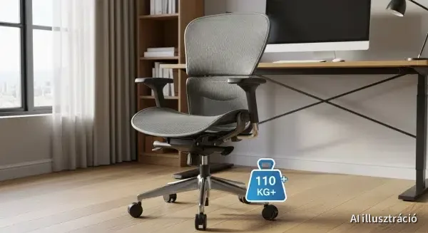 Nagy teherbírású ergonomikus hálós irodai forgószék 150 kg teherbírással, megerősített fém vázzal és Class 4 gázlifttel.