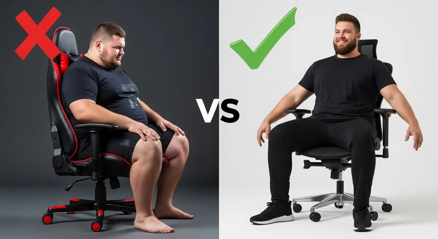 Egy robusztus irodai forgószék 150 kg teherbírással egy gamer szék mellett.