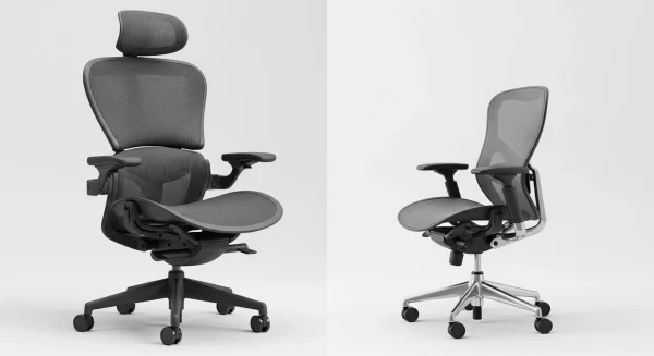 Egy robusztus irodai forgószék 150 kg teherbírással egy standard szék mellett.