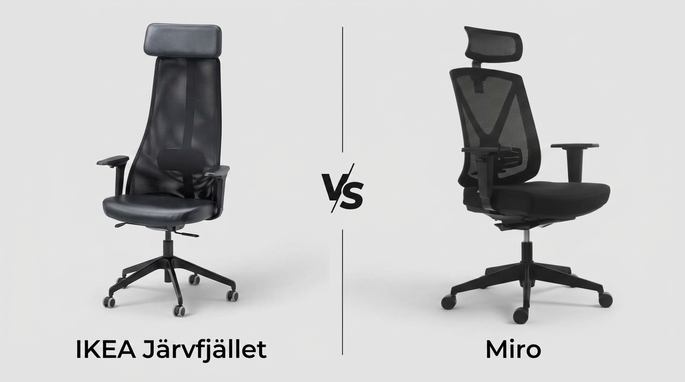 IKEA Järvfjället és Ergomax MIRO ergonomikus irodaszékek összehasonlítása modern, letisztult home office környezetben